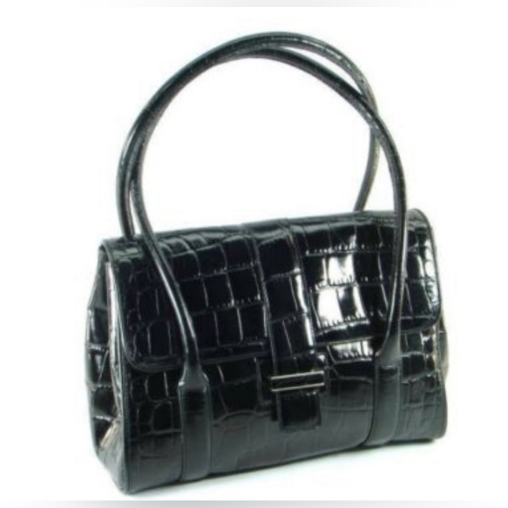 Anne Klein Vintage Leather Black Crocodile Pattern Handbag